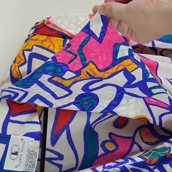 Vtg Ultimate 80s Flora Kung Silk Wrap New Wave Abstract Top - Picture 5 of 12
